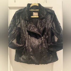 Calvin Klein Jeans Faux Fur Moto Jacket in Black